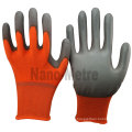 NMSAFETY 13 Gauge gestricktes orange Polyesterfutter beschichtetes graues PU auf Handflächenhandschuhen für die Leichtindustrie